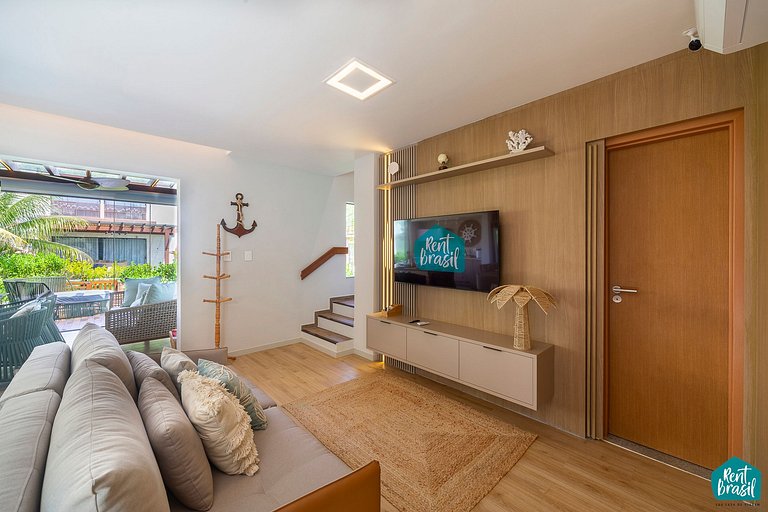 Pueblo moderno con piscina, 3 habitaciones en Imbassaí